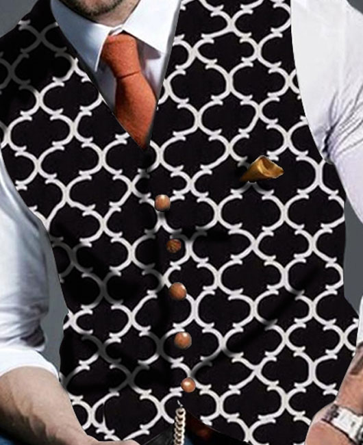 Elegant Black Graphic Print Single Breasted Blazer Vest